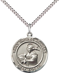 [8108RDSS/18S] Sterling Silver Saint Thomas Aquinas Pendant on a 18 inch Light Rhodium Light Curb chain