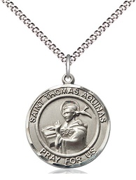 [8108RDSS/18S] Sterling Silver Saint Thomas Aquinas Pendant on a 18 inch Light Rhodium Light Curb chain