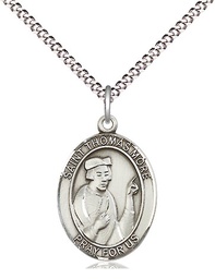 [8109SS/18S] Sterling Silver Saint Thomas More Pendant on a 18 inch Light Rhodium Light Curb chain