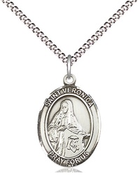 [8110SS/18S] Sterling Silver Saint Veronica Pendant on a 18 inch Light Rhodium Light Curb chain