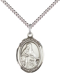 [8110SS/18S] Sterling Silver Saint Veronica Pendant on a 18 inch Light Rhodium Light Curb chain