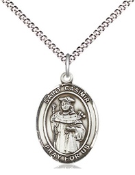 [8113SS/18S] Sterling Silver Saint Casimir of Poland Pendant on a 18 inch Light Rhodium Light Curb chain