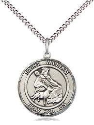 [8114RDSS/18S] Sterling Silver Saint William of Rochester Pendant on a 18 inch Light Rhodium Light Curb chain