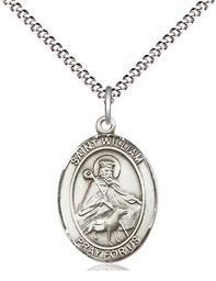 [8114SS/18S] Sterling Silver Saint William of Rochester Pendant on a 18 inch Light Rhodium Light Curb chain