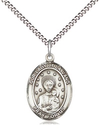 [8115SS/18S] Sterling Silver Our Lady of la Vang Pendant on a 18 inch Light Rhodium Light Curb chain