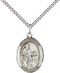 [8116SS/18S] Sterling Silver Saint Zachary Pendant on a 18 inch Light Rhodium Light Curb chain