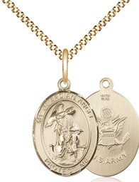 [8118GF2/18G] 14kt Gold Filled Guardian Angel Army Pendant on a 18 inch Gold Plate Light Curb chain