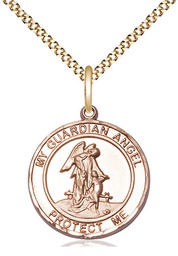 [8118RDGF/18G] 14kt Gold Filled Guardian Angel Pendant on a 18 inch Gold Plate Light Curb chain