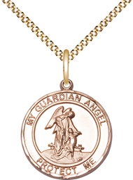 [8118RDGF/18G] 14kt Gold Filled Guardian Angel Pendant on a 18 inch Gold Plate Light Curb chain
