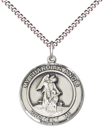 [8118RDSS/18S] Sterling Silver Guardian Angel Pendant on a 18 inch Light Rhodium Light Curb chain
