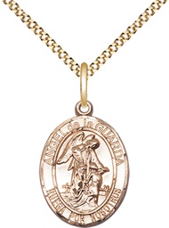 [8118SPGF/18G] 14kt Gold Filled Angel de la Guarda Pendant on a 18 inch Gold Plate Light Curb chain