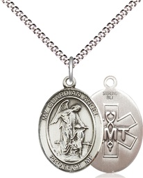 [8118SS10/18S] Sterling Silver Guardian Angel EMT Pendant on a 18 inch Light Rhodium Light Curb chain
