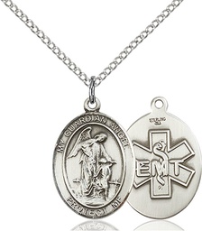 [8118SS10/18S] Sterling Silver Guardian Angel EMT Pendant on a 18 inch Light Rhodium Light Curb chain