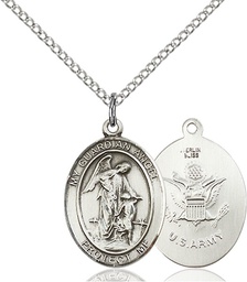 [8118SS2/18S] Sterling Silver Guardian Angel Army Pendant on a 18 inch Light Rhodium Light Curb chain