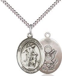 [8118SS2/18S] Sterling Silver Guardian Angel Army Pendant on a 18 inch Light Rhodium Light Curb chain