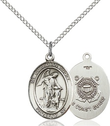[8118SS3/18S] Sterling Silver Guardian Angel Coast Guard Pendant on a 18 inch Light Rhodium Light Curb chain
