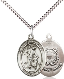 [8118SS3/18S] Sterling Silver Guardian Angel Coast Guard Pendant on a 18 inch Light Rhodium Light Curb chain