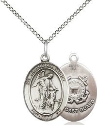 [8118SS3/18SS] Sterling Silver Guardian Angel Coast Guard Pendant on a 18 inch Sterling Silver Light Curb chain