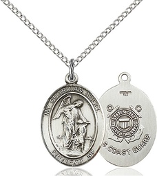 [8118SS3/18SS] Sterling Silver Guardian Angel Coast Guard Pendant on a 18 inch Sterling Silver Light Curb chain