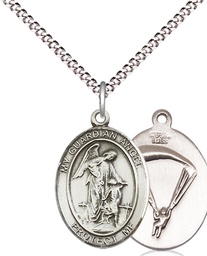[8118SS7/18S] Sterling Silver Guardian Angel Paratrooper Pendant on a 18 inch Light Rhodium Light Curb chain