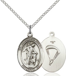 [8118SS7/18S] Sterling Silver Guardian Angel Paratrooper Pendant on a 18 inch Light Rhodium Light Curb chain