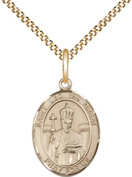 [8120GF/18G] 14kt Gold Filled Saint Leo the Great Pendant on a 18 inch Gold Plate Light Curb chain