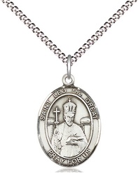 [8120SS/18S] Sterling Silver Saint Leo the Great Pendant on a 18 inch Light Rhodium Light Curb chain