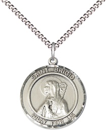 [8123RDSS/18S] Sterling Silver Saint Brigid of Ireland Pendant on a 18 inch Light Rhodium Light Curb chain