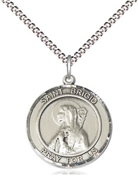 [8123RDSS/18S] Sterling Silver Saint Brigid of Ireland Pendant on a 18 inch Light Rhodium Light Curb chain
