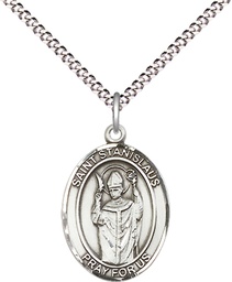 [8124SS/18S] Sterling Silver Saint Stanislaus Pendant on a 18 inch Light Rhodium Light Curb chain