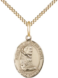 [8125GF/18G] 14kt Gold Filled Saint Pio of Pietrelcina Pendant on a 18 inch Gold Plate Light Curb chain