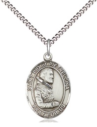 [8125SS/18S] Sterling Silver Saint Pio of Pietrelcina Pendant on a 18 inch Light Rhodium Light Curb chain