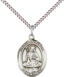 [8126SS/18S] Sterling Silver Saint Walburga Pendant on a 18 inch Light Rhodium Light Curb chain