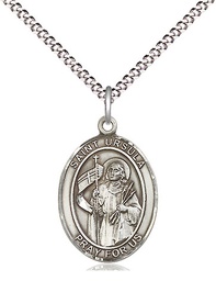 [8127SS/18S] Sterling Silver Saint Ursula Pendant on a 18 inch Light Rhodium Light Curb chain
