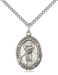 [8131SS/18S] Sterling Silver Saint Marcellin Champagnat Pendant on a 18 inch Light Rhodium Light Curb chain