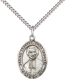 [8131SS/18S] Sterling Silver Saint Marcellin Champagnat Pendant on a 18 inch Light Rhodium Light Curb chain
