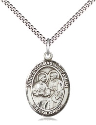 [8132SS/18S] Sterling Silver Saints Cosmas &amp; Damian Pendant on a 18 inch Light Rhodium Light Curb chain