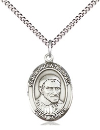 [8134SS/18S] Sterling Silver Saint Vincent de Paul Pendant on a 18 inch Light Rhodium Light Curb chain