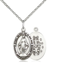 [3985SS/18SS] Sterling Silver Miraculous Pendant on a 18 inch Sterling Silver Light Curb chain