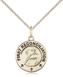 [4008GF/18GF] 14kt Gold Filled First Reconciliation / Penance Pendant on a 18 inch Gold Filled Light Curb chain