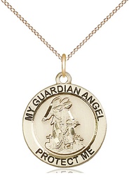 [4053GF/18GF] 14kt Gold Filled Guardian Angel Pendant on a 18 inch Gold Filled Light Curb chain