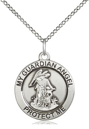 [4053SS/18SS] Sterling Silver Guardian Angel Pendant on a 18 inch Sterling Silver Light Curb chain