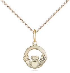 [4113GF/18GF] 14kt Gold Filled Claddagh Pendant on a 18 inch Gold Filled Light Curb chain