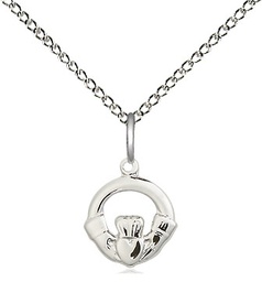 [4113SS/18SS] Sterling Silver Claddagh Pendant on a 18 inch Sterling Silver Light Curb chain
