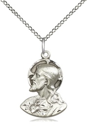 [4117SS/18SS] Sterling Silver Head of Christ Pendant on a 18 inch Sterling Silver Light Curb chain