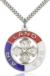 [4142SS/24S] Sterling Silver Land, Sea, Air Pendant on a 24 inch Light Rhodium Heavy Curb chain