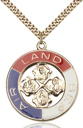 [4142SSG/24G] Gold Plate Sterling Silver Land, Sea, Air Pendant on a 24 inch Gold Plate Heavy Curb chain