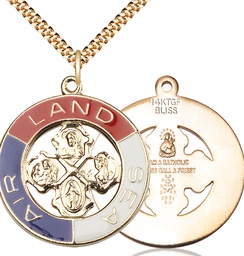 Gold Plate Sterling Silver Land, Sea, Air Pendant on a 24 inch Gold Plate Heavy Curb chain