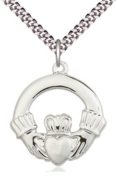 [4160SS/24S] Sterling Silver Claggagh Pendant on a 24 inch Light Rhodium Heavy Curb chain