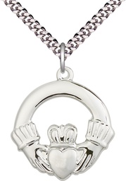 [4160SS/24S] Sterling Silver Claggagh Pendant on a 24 inch Light Rhodium Heavy Curb chain